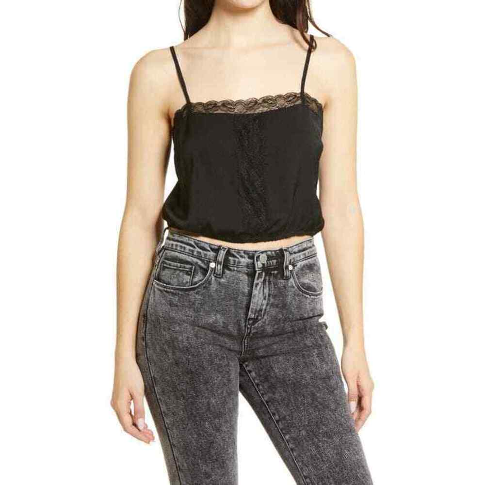 BP. Women's Lace Trim Crop Camisole sleeveless Top In Black Size S